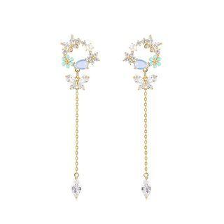 Rhinestone Alloy Dangle Earring 1 Pair - Silver Stud - Blue - One Size