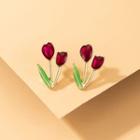 Flower Ear Stud 17613 - 1 Pair - Rose Pink - One Size