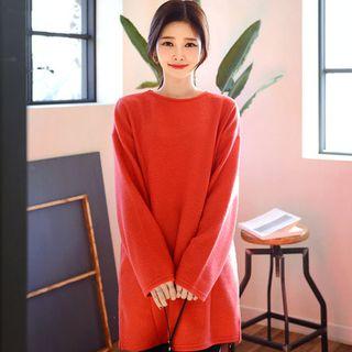 Crew-neck Napped Mini T-shirt Dress