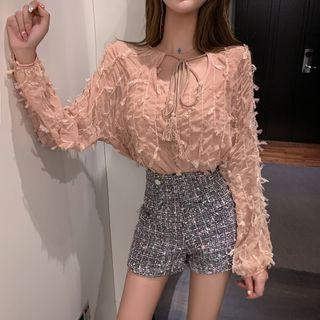 Set: Fringed Chiffon Blouse + Rhinestone Skirt