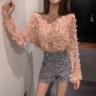 Set: Fringed Chiffon Blouse + Rhinestone Skirt
