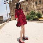 Long-sleeve Plain Chiffon Dress