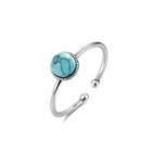 925 Sterling Silver Fashion Simple Geometric Round Imitation Gemstone Adjustable Open Ring Silver - One Size