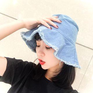 Fray Trim Denim Bucket Hat