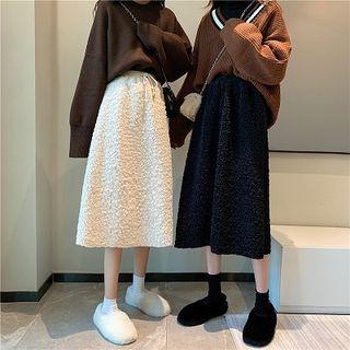 Faux Shearling Midi A-line Skirt