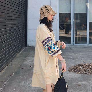 Embroidered Linen Blend Shirtdress
