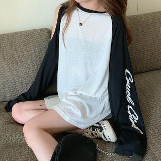 Long-sleeve Lettering Raglan T-shirt As Shown In Figure - One Size