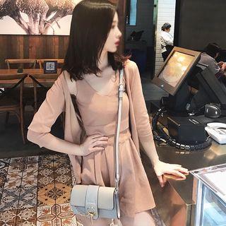 Set: Knit Tank Top + Wide-leg Shorts + Light Cardigan