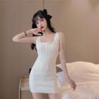 Sleeveless Cable-knit Mini Sheath Dress White - One Size