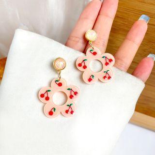 925 Sterling Silver Flower Drop Earrings Pink - One Size