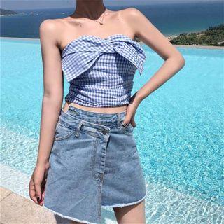 Asymmetric Mini Denim Skort