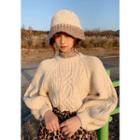 Balloon-sleeve Woolen Cable Sweater
