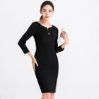 Keyhole Front 3/4-sleeve Sheath Dress