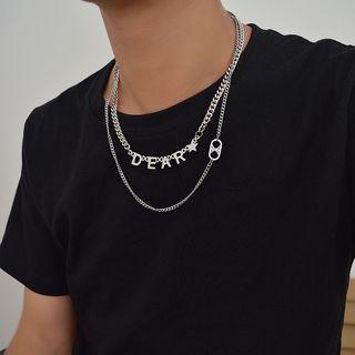 Couple Matching Letter Pendant Layered Necklace Silver - One Size