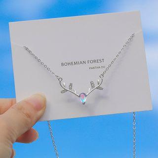 925 Sterling Silver Moonstone Deer Horn Pendant Necklace Silver - One Size