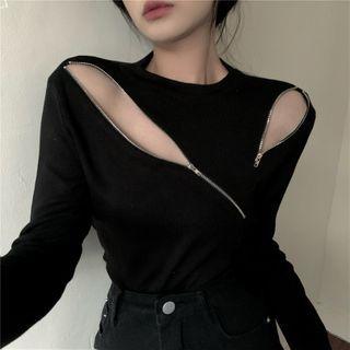 Zip Detail Long-sleeve Top