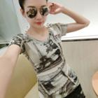 Short-sleeve Eiffel Tower Printed T-shirt