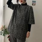 Leopard Print Short-sleeve T-shirt / Mock Turtleneck Long-sleeve Top