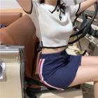 Short-sleeve Polo Knit Top / Mini Contrast Trim A-line Skirt