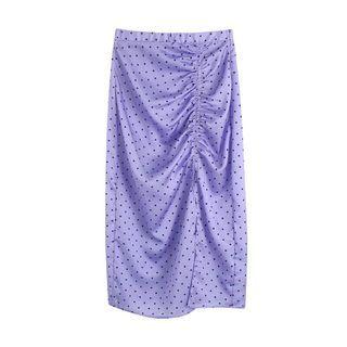 Dotted Shirred Midi Pencil Skirt