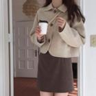 Cropped Buttoned Cardigan / Plain Mini Skirt