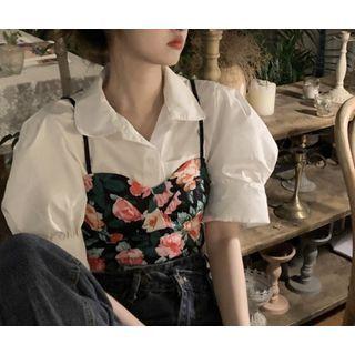 Short-sleeve Blouse / Floral Camisole Top