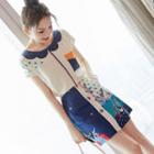 Set: Short-sleeve Color Block Print Blouse + Mini A-line Skirt