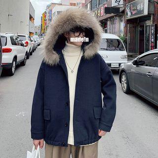 Faux-fur Hooded Knit Jacket