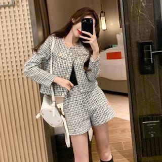 Set: Tweed Button-up Jacket + Shorts