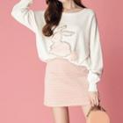 Set: Rabbit Applique Sweater + Mini A-line Skirt