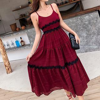 Spaghetti Strap Lace Trim Midi Dress