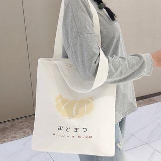 Print Canvas Tote Bag Bread - White - One Size