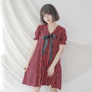 Striped Short-sleeve Sailor Collar Dress