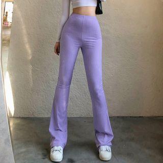 Ribbed Plain Boot-cut Pants