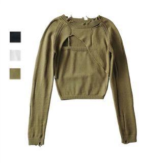 Set: Distressed Knit Shrug + Cropped Camisole Top