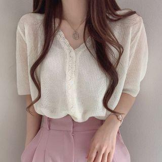 V-neck Plain Knit Shirt