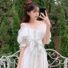 Ruffled Off-shoulder Gathered-waist Dress
