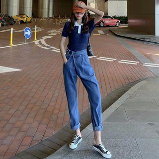 Short-sleeve Knit Top / Harem Jeans