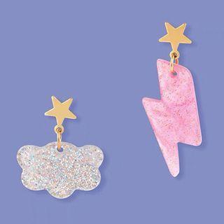 Asymmetrical Lightning Cloud Drop Earring / Clip-on Earring