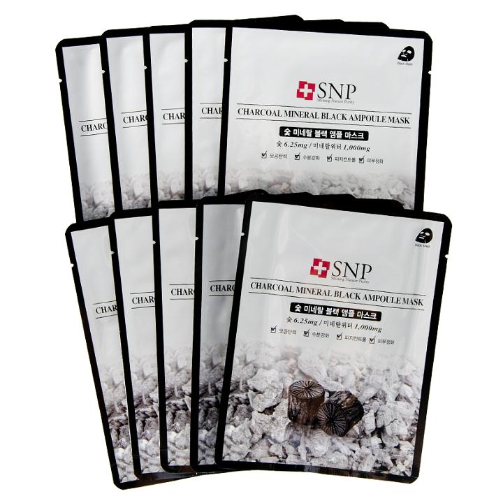 Snp - Charcoal Mineral Black Ampoule Mask 10 Pcs
