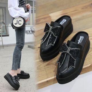 Rhinestone Ribbon Platform Mules