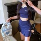 Short-sleeve Lettering Polo Shirt / A-line Skirt