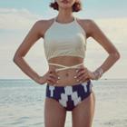 Set: Halter-neck Print Tankini + Cover Up