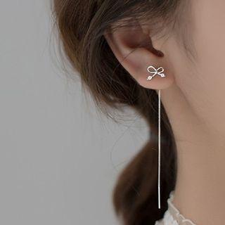 Rhinestone Bow Threader Earring 1 Pair - Silver - One Size