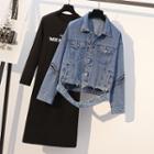Denim Jacket / Lettering Midi T-shirt Dress / Set