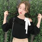 Off Shoulder 3/4 Sleeve Chiffon Top