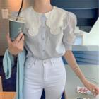 Puff Sleeve Lace Collar Button-up Blouse