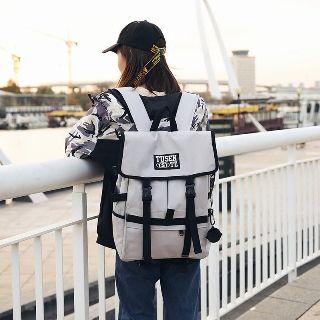 Contrast Trim Lettering Belted Backpack