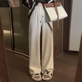 High-waist Plain Wide-leg Pants White - One Size