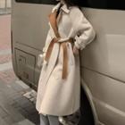 Two-tone Double-breasted Long Coat White - One Size